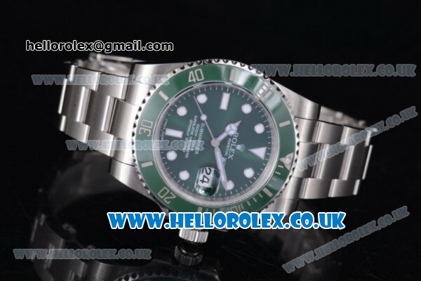 Rolex Submariner Swiss ETA 2836 Automatic Stainless Steel Case/Bracelet with Green Dial Dot Markers - 1:1 (J12) - Click Image to Close